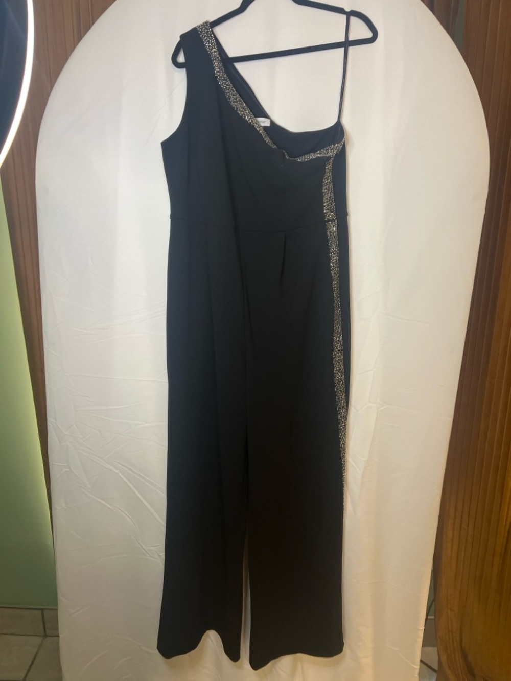 Calvin Klein Black One-Shoulder Maxi Jumpsuit with Rhinestone Trim - Picture 2 of 3